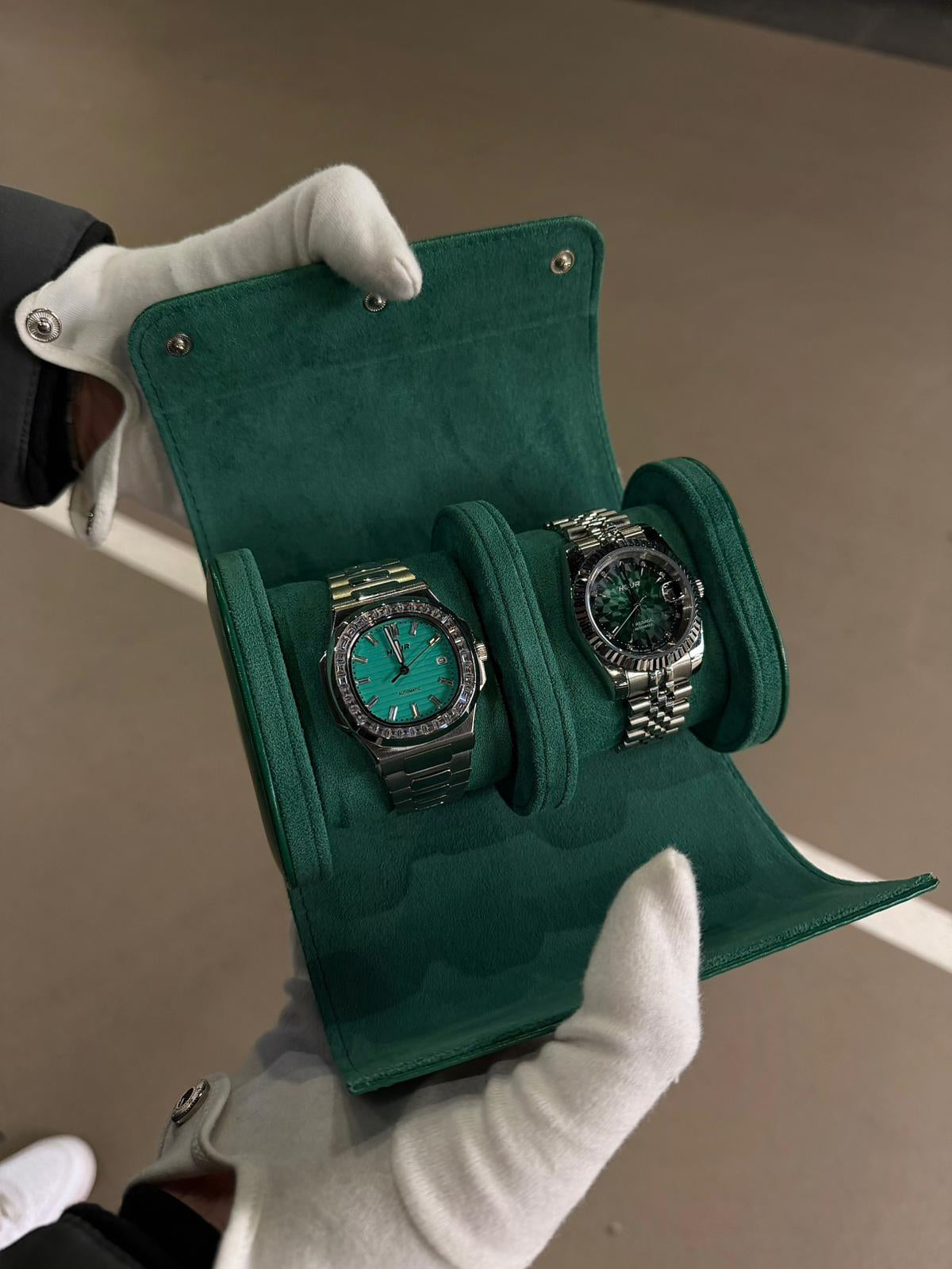 2 Slot Green Leather Box