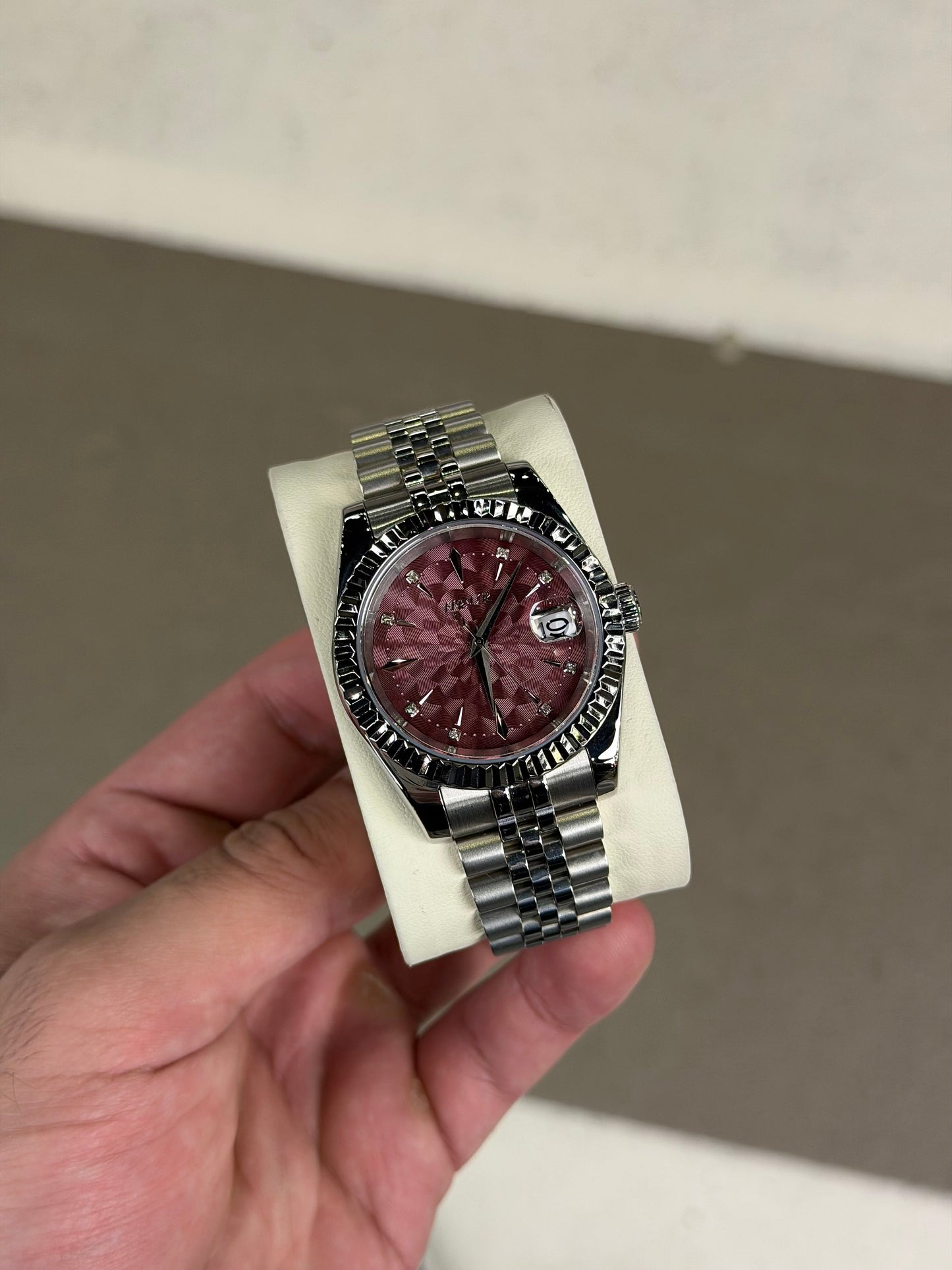 Geometric Maroon Dial