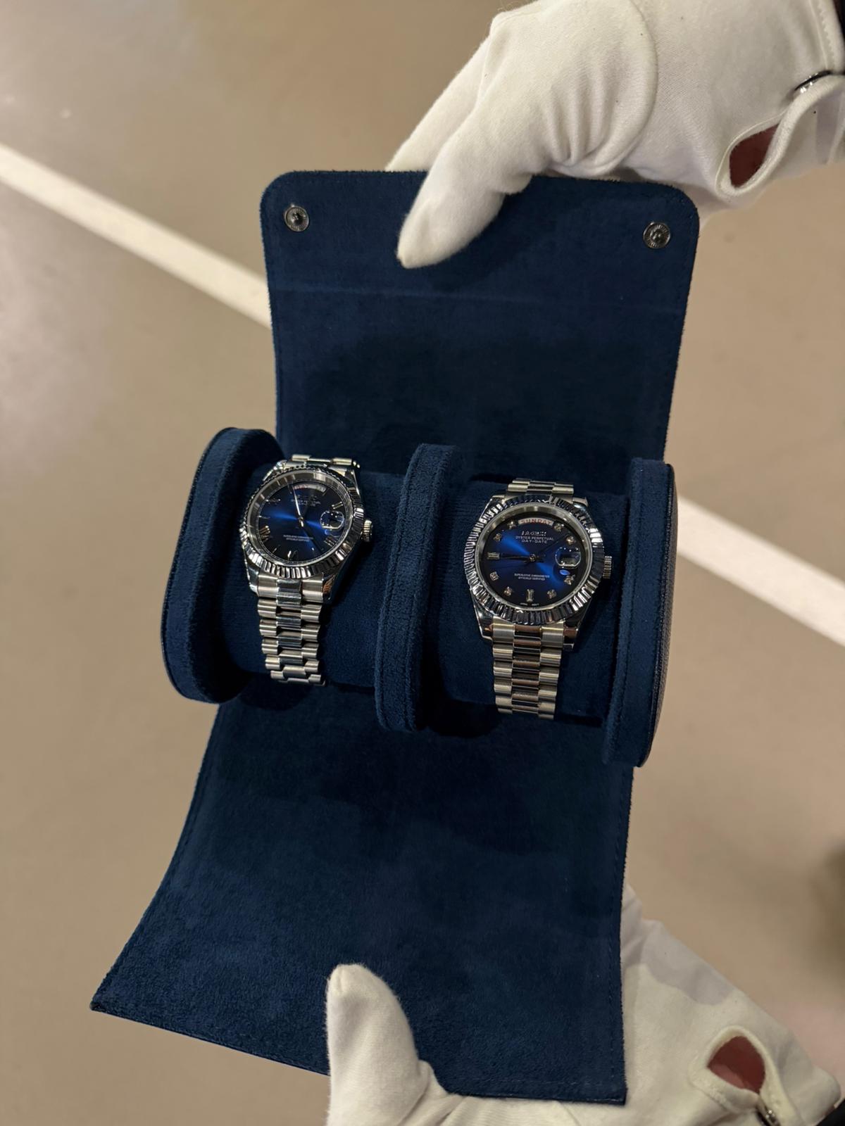 2 Slot Dark Blue Leather Box