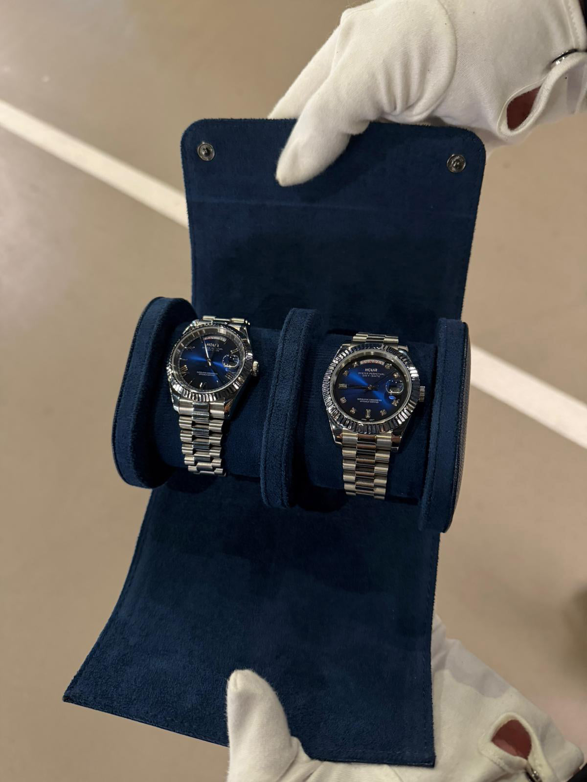 2 Slot Dark Blue Leather Box