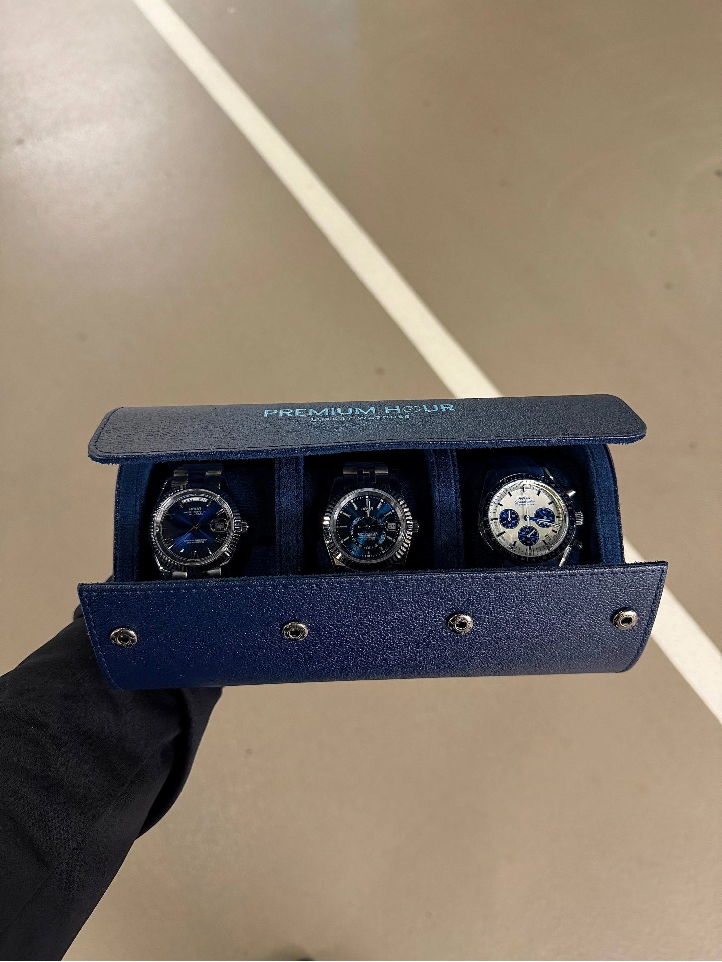 3 Slot Dark Blue Leather Box
