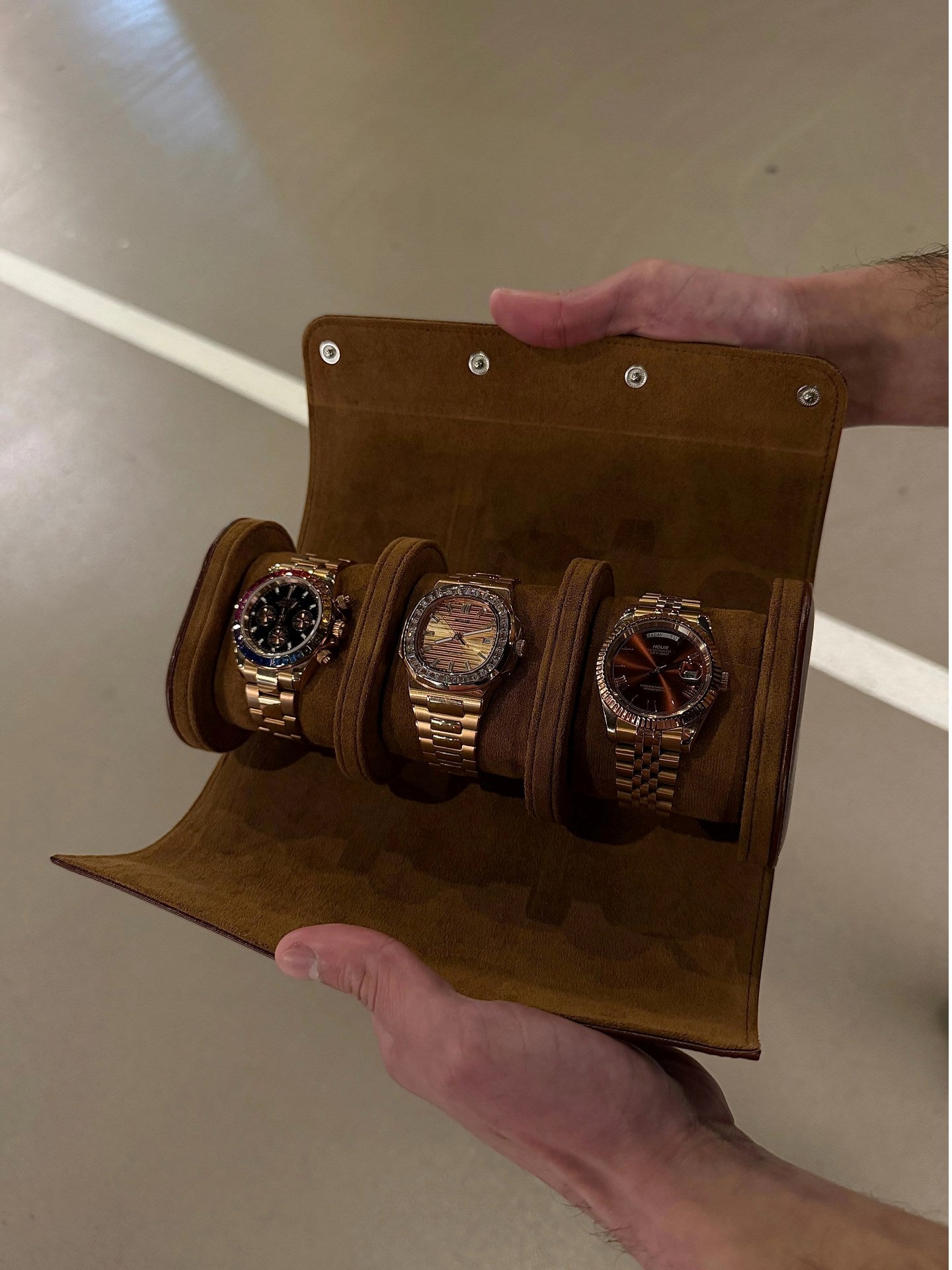 3 Slot Brown Leather Box