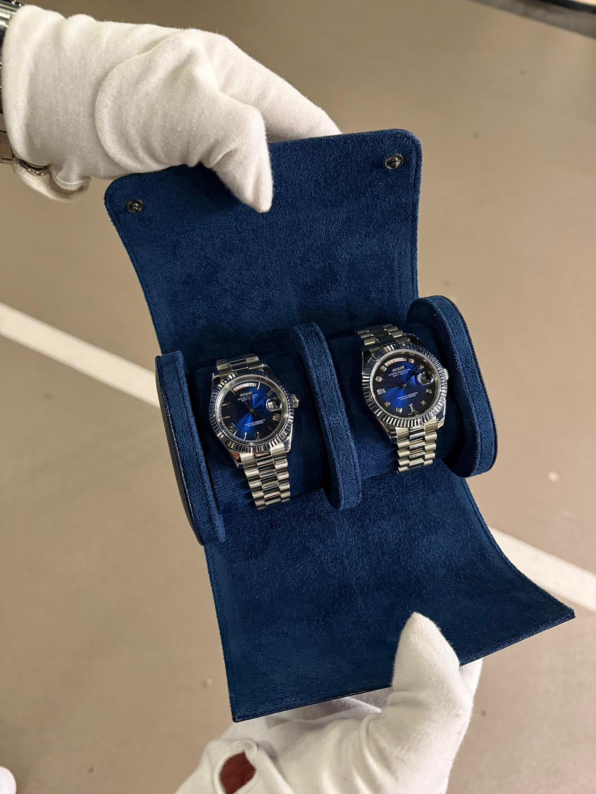 2 Slot Dark Blue Leather Box