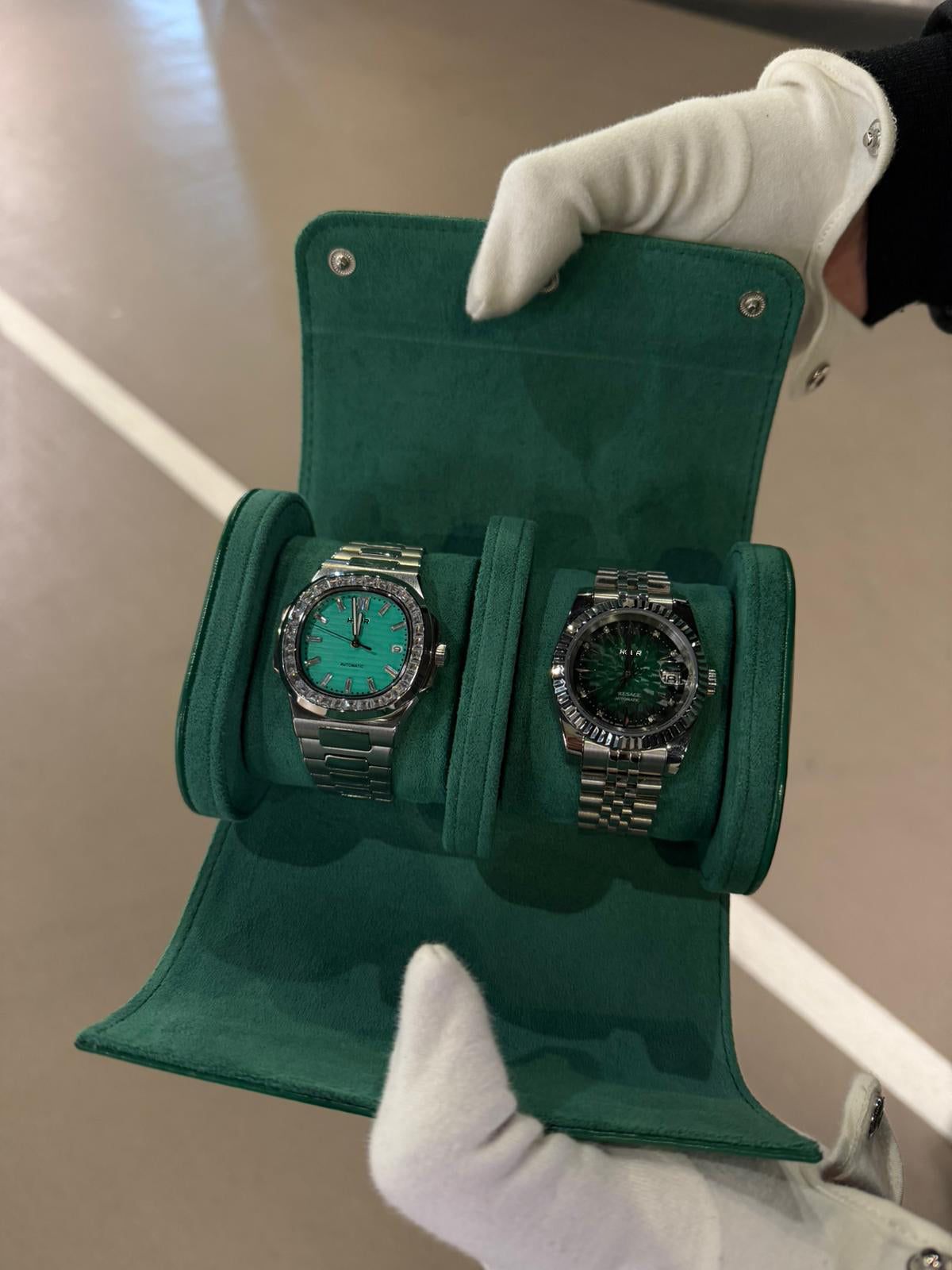2 Slot Green Leather Box