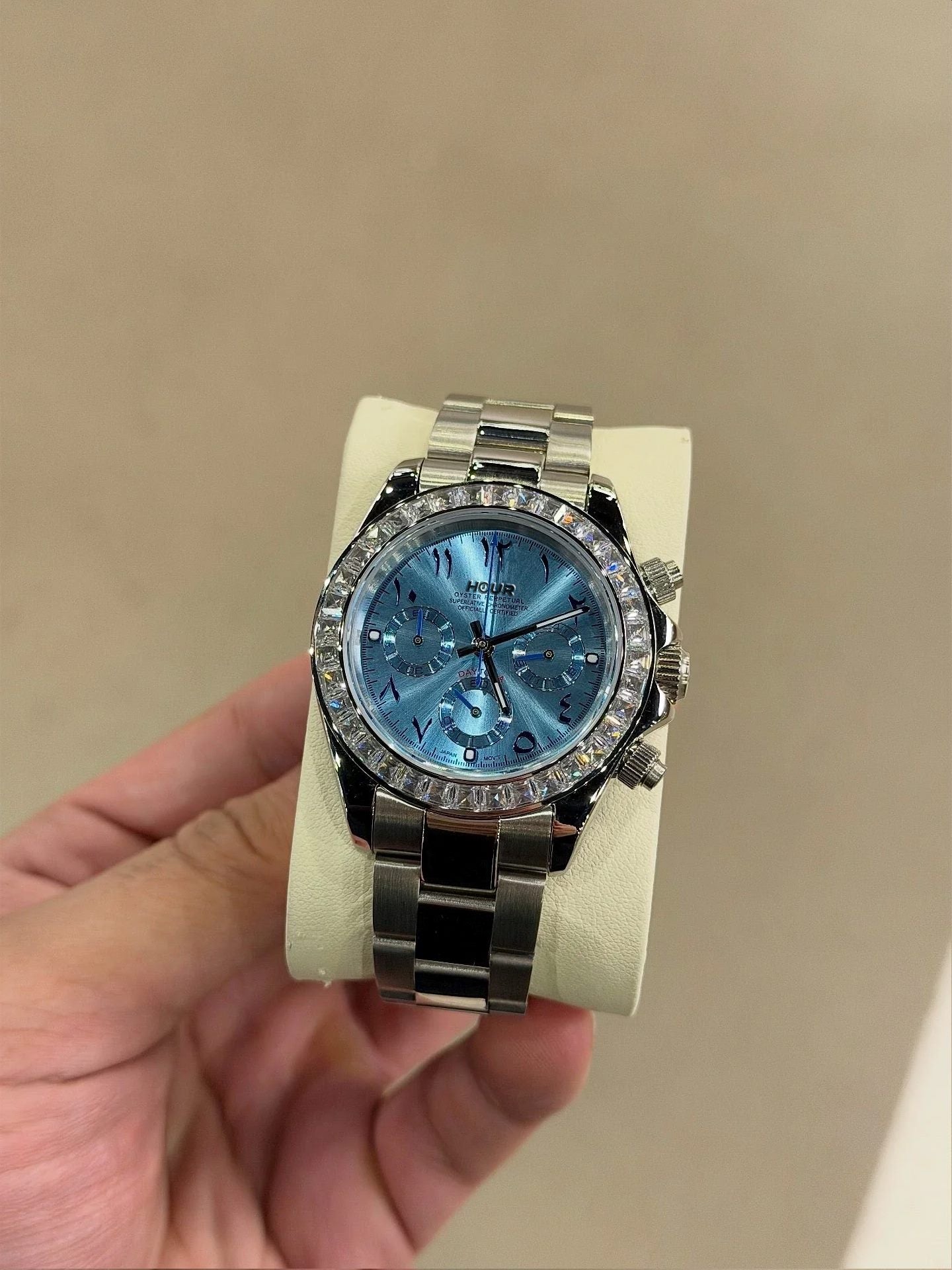 Platinum Arabic Tiffany Blue Dial